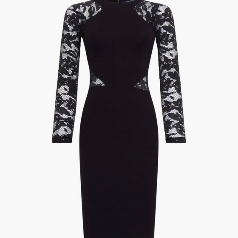 Women's French Connection VIVEN LACE JERSEY MESH SLEEVE DRESS